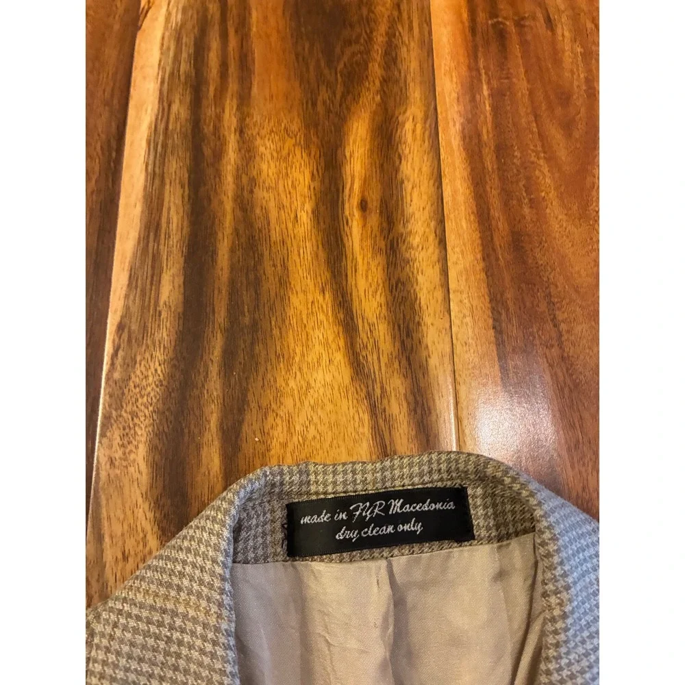 Gianfranco Ruffini Silk Worsted Wool Houndstooth Blazer Tan Brown Mens 38 S